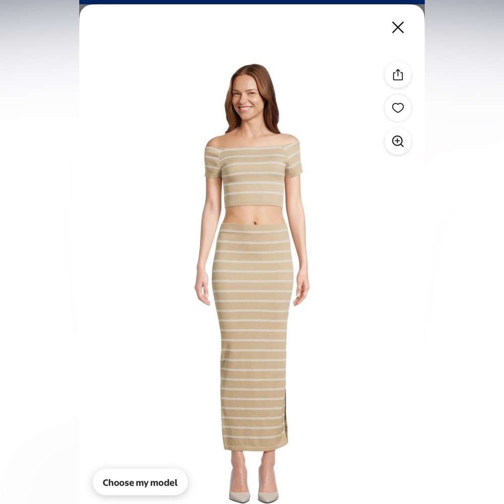 No Boundaries Tan and White Maxi Pencil Skirt with Slit